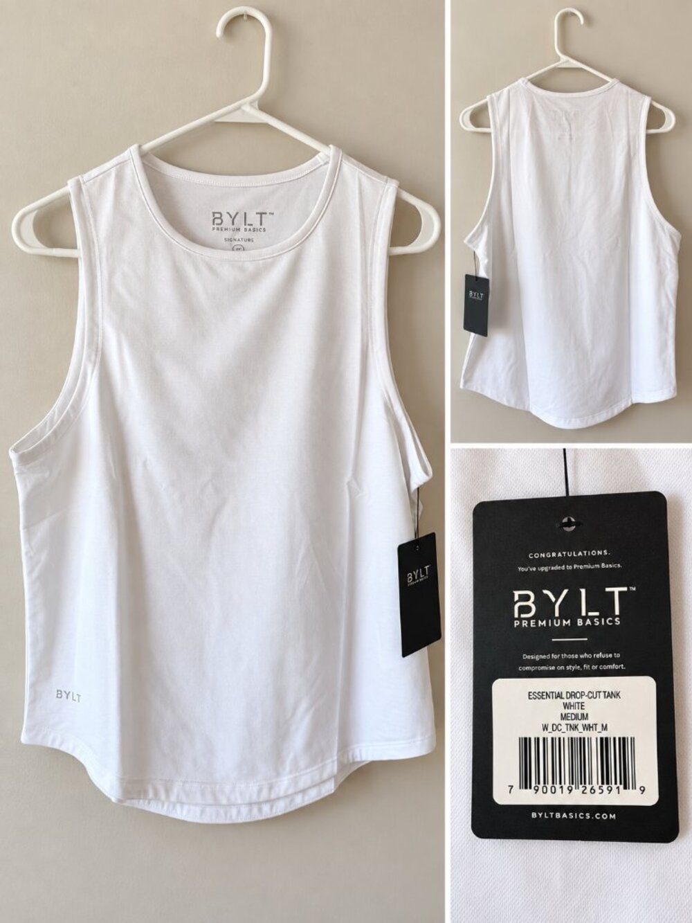 BYLT Essential Drop-Cut Tank White Medium NWT